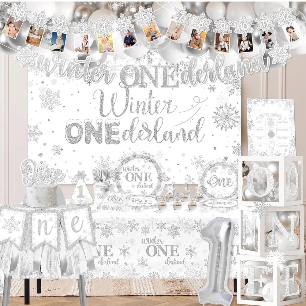 ❄️ Winter ONEderland 1st Birthday Party Set – Silver Snowflake Theme – Full Kit - Picture 4 of 6